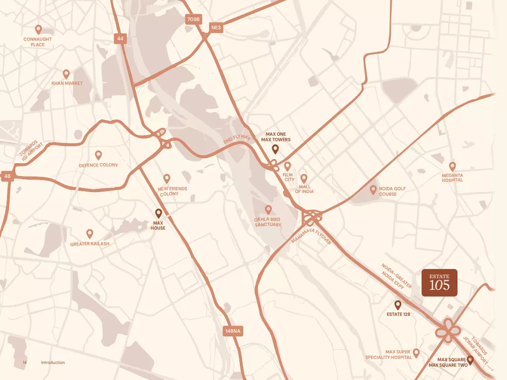 Map showing Max Estate 105 location in Sector 105 Noida